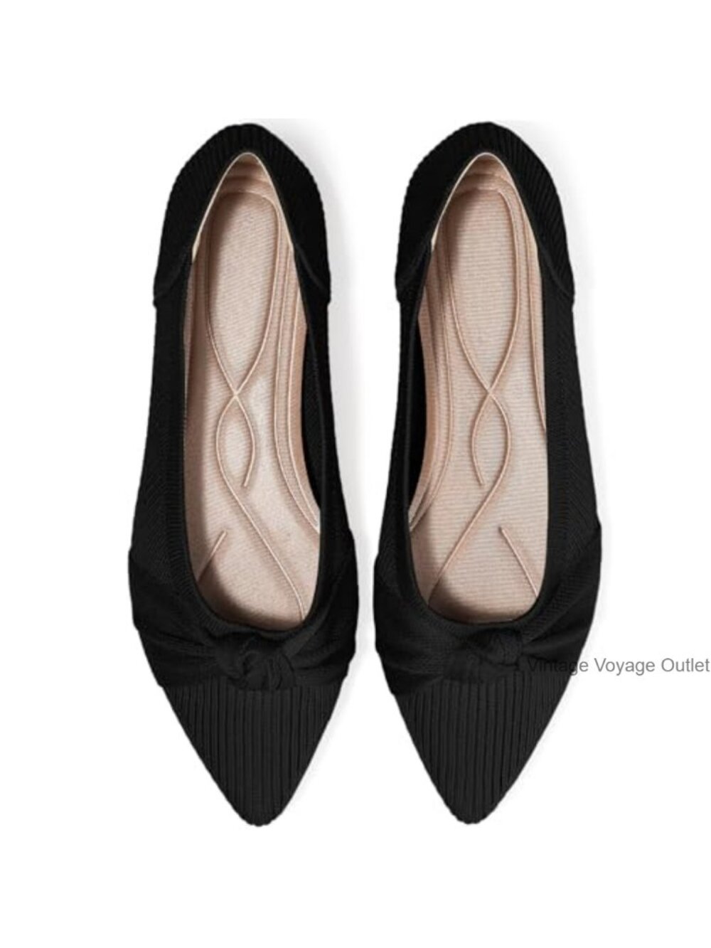 Women's Knit Flats Comfortable Pointed Toe Ballet Shoes Non-Slip